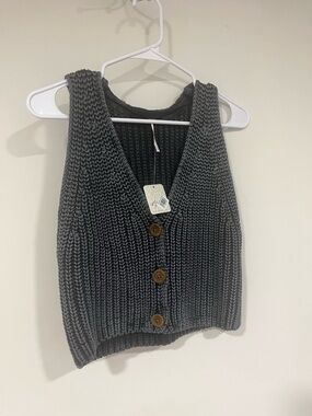 Free people NWT Charcoal Knit Button-Front Sweater Vest